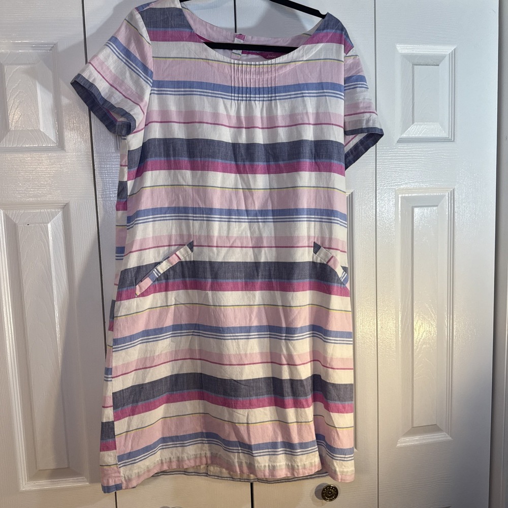 Joules Womens Linen, Cotton Shift Dress - Multi Color. Striped‎ Size 14 Lined
